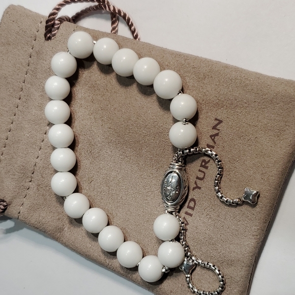 David Yurman White Agate 8mm Spiritual Beaded Bracelet Sterling Silver - Picture 3 of 8